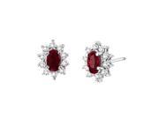 14k Gold with Diamond and Oval Shaped Ruby Lady Di Earrings