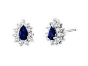14k Gold Earring with 0.30ct of Diamonds and 0.50ct of Pear Shaped Sapphire