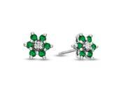 0.48cttw Emerald and Diamond Flower Cluster Earrings in 14k Gold