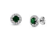 0.88cttw Emerald and Diamond Halo Earrings set in 14k Gold