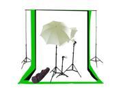 CowboyStudio Complete Photography Video Studio Triple Light Kit with Lighing Kit Background Support System and 6 x9 Black White and Green Muslin Backgrops