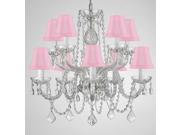 CRYSTAL CHANDELIER CHANDELIERS LIGHTING WITH PINK SHADES H 25 X W 24