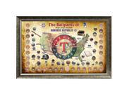 Major League Baseball Parks Map 20x32 Framed Collage w Game Used Dirt From 30 Parks Rangers Version