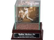 Yadier Molina Swinging Background Glass Single Baseball w Busch Stadium Authentic Dirt Nameplate