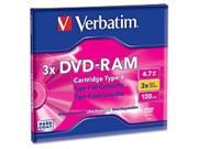 Verbatim DVD RAM 4.7GB 3X Single Sided Type 4 with Branded Surface 1pk with Cartridge