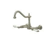 Kingston Brass KS124.PL Heritage Wall Mounted Centerset Kitchen Faucet with Porc Satin Nickel