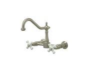 Kingston Brass KS124.PX Heritage Wall Mounted Centerset Kitchen Faucet with Porc Satin Nickel