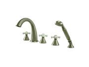 Kingston Brass KS236.5PX Widespread Roman Tub Filler Faucet with Personal Handsh Satin Nickel