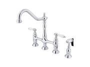 Kingston Brass KS127.PLBS Heritage Bridge Kitchen Faucet with Porcelain Lever Ha Polished Chrome