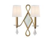 Hudson Valley Lighting 702 Cambria 2 Light Double Wall Sconce with Pleated Silk Aged Brass