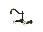 Kingston Brass KS124.PX Heritage Wall Mounted Centerset Kitchen Faucet with Porc Oil Rubbed Bronze