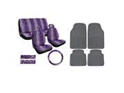 13 Pieces Complete Set Leopard Purple Print Seat Cover and Gray Rubber Mats