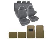Best Price Gray PU Leather Seat Covers Beige 4pc Carpet Mats set by BDK
