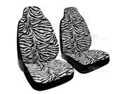 2pc Set Safari Animal Print Auto Seat Covers Airbag Compatible White Zebra