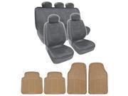 Best Price Gray PU Leather Seat Covers Black 4 Piece PVC Mats Combo by BDK