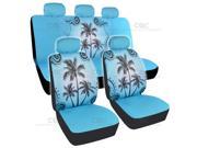 Blue Palm Tree Car Seat Cover Front Rear Full Set Auto Accessory Universal Fit