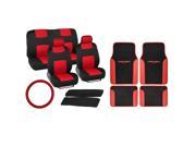 BDK Red 15Pc 2 Tone Seat Cover Red Tattoo Carpet Mats Complete Set