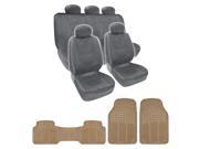 Best Price Gray PU Leather Seat Covers Beige 3 Piece PVC Mats set by BDK