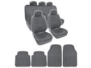 13 Piece Set Gray PU Leather Seat Covers Black 4 Piece PVC Mats BDK design