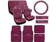 BDK Stripe Line Design Hot Pink Wave Car Seat Cover Car 13 PC Set Van Car SUV
