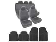 BDK Complete Set Gray PU Leather 9 Pc Seat Covers Black 4pc Odorless Mats