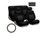 Black Type R 9 Piece Front Car Seat Rear Bench Head Rest Covers Setá