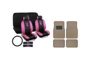 BDK 13Pc Pink Hawaiian Seat Cover and Medium Beige Carpet NIB Mats Complete Set
