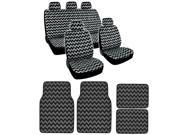 BDK Stripe Line Design Gray ZigZag Car Seat Cover Car 13 PC Set Van Car SUV