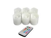 EcoGecko Set of 6 Remote Controlled Round Melted Edge Flameless Multi Color LED Votive Candles White