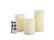 Candle Choice Set of 3 Real Wax Multi Color Flameless Candles with Remote Control Timer Light Ivory