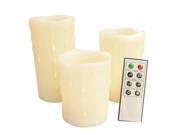 Candle Choice Set of 3 Round Melted Edge with Wax Drip Effect Remote Controlled Flameless Wax Pillar LED Candle