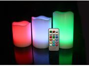Candle Choice Candle Set of 3 Round Melted Edge Remote Controlled Multi Color Changing LED Flameless Wax Pillar Candles