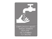 ADA Sign Employees Must Wash Hands... Tactile Symbol Braille 6 x 9 Gray