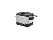 CUISINART CDF 100 t Compact 1.1 Liter Deep Fryer with Brushed Stainless housing Basket holds up to 3 4 lb. 1000 watt adjustable thermostat.