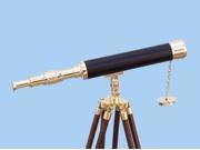 HANDCRAFTED MODEL SHIPS ST 0129A Floor Standing Brass Leather Harbor Master Telescope 50