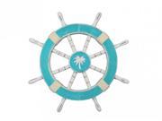 HANDCRAFTED MODEL SHIPS Wheel 18 203 palm tree Rustic Light Blue And White Decorative Ship Wheel With Palm Tree 18
