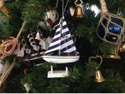 HANDCRAFTED MODEL SHIPS sailboat9 109 XMAS Wooden Blue Striped Model Sailboat Christmas Tree Ornament