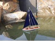 HANDCRAFTED MODEL SHIPS it floats blue 21 bluesails Wooden It Floats 21 Blue Floating Sailboat Model with Blue Sails