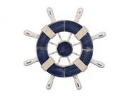 HANDCRAFTED MODEL SHIPS Wheel 9 108 Rustic Dark Blue and White Decorative Ship Wheel 9