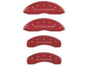 MGP CALIPER COVERS MGP14034SSILRD SET OF 4 CALIPER COVERS FRONT AND REAR SILVERADO RED SILVER CHARACTERS