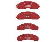 MGP CALIPER COVERS MGP42007SJPLRD SET OF 4 CALIPER COVERS FRONT JEEP REAR JEEP GRILL LOGO RED SILVER CHARACTERS