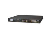 PLANET GSW 2620VHP 24 Port 10 100 1000T 802.3at PoE 2 Port 10 100 1000T Desktop Switch with LCD PoE Monitor 300W PoE Budget Standard VLAN Extend mode