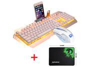 UrChoiceLtd 2017 Technology Orange Yellow LED Backlit Multimedia Ergonomic Usb Gaming Keyboard with a Phone Stand and Lighter Stand 2000DPI Gaming Mouse Gam