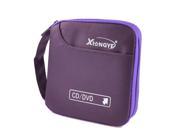 Purple Nylon Hand Strap Zip Up 32pcs Capacity CDs DVDs Bag Case Holder