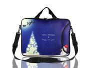 15.4 Christmas Snowman Print Handle Shoulder Strap Laptop Sleeve Bag Blue
