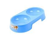 Blue Plastic Double Bowl Feeder Food Water Dish for Dog Pet Puppy
