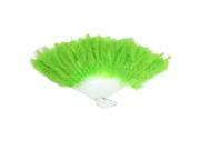 Unique Bargains White Plastic Staves Green Fluffy Feahter Hand Fan for Costume Party