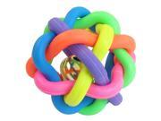 Unique Bargains 6.5cm Diameter Cord Woven Jingle Bell Pet Dog Play Colorful Rubber Ball Toy