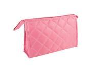 Unique Bargains Women Pink Lozenge Pattern Zipper Closure Sundry Cosmetic Makeup Kit Bag w Hand Strap