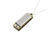 Portable Necklace Style Harmonica Mouth Organ w String Silver Tone